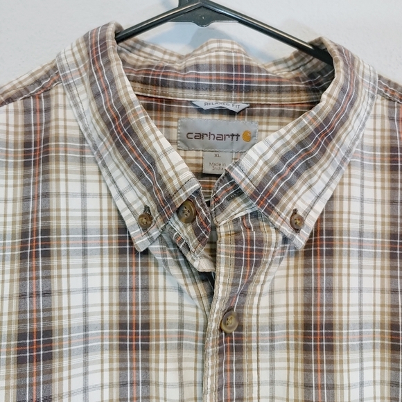Carhartt Men's Relaxed Fit Plaid Button Down Short Sleeve Shirt Sz XL Outdoors - Picture 5 of 9